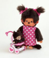 000.005.108 Monchhichi Mothercare with stroller 20 cm