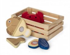 Mamamemo houten speelgoed krat met zeevruchten