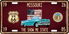 Metal License Plate Historic Road 66 - collector Missouri